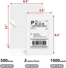 Versatile Self-Adhesive Shipping Labels 8.5×5.5 – 500 Sheets for Home & Business