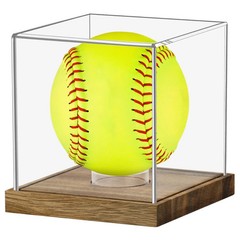 Clear Acrylic Softball Display Case with Wood Base, Memorabilia Stand Cube Ho…