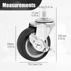 Heavy Duty 3″ Stem Casters Set of 4 with Brake M8-1.25-15 Swivel Wheels