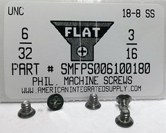 #6-32×3/16 Flat Undercut Head Phillips Machine Screws Stainless Steel (500)