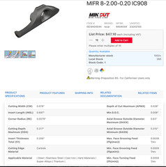ISCAR FACE GROOVING TOOL HOLDER MIFHR 12.7C-8 MIFR 8-2.00-0.20 CARBIDE INSERTS