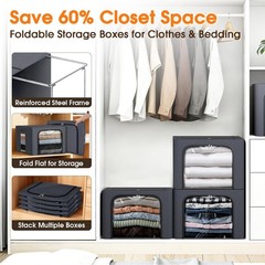 3 Pack Clothes Storage Bins with Metal Frame,40L Storage Bags Fabric Box Orga…