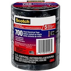 Scotch Vinyl Electrical Tape, Black, 3/4-in x 66-ft, 5-Rolls