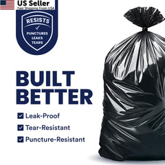 Plasticplace 55-60 Gallon Trash Bags │ 1.0 Mil │ 100 Count (Pack of 1), Black