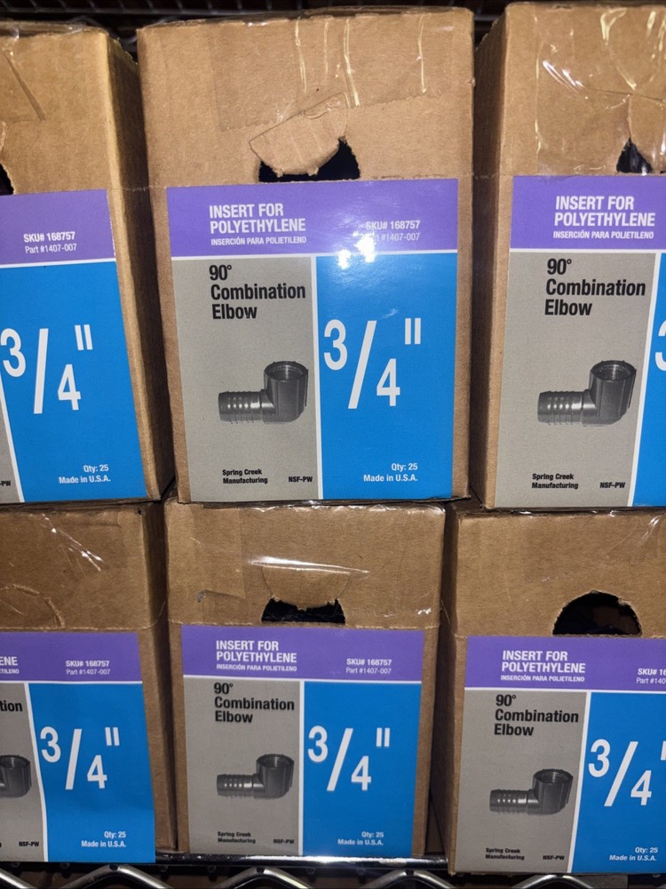 Poly Inserts | 90 Degree Combination Elbow | 3/4” | Qty. 25 | One Box