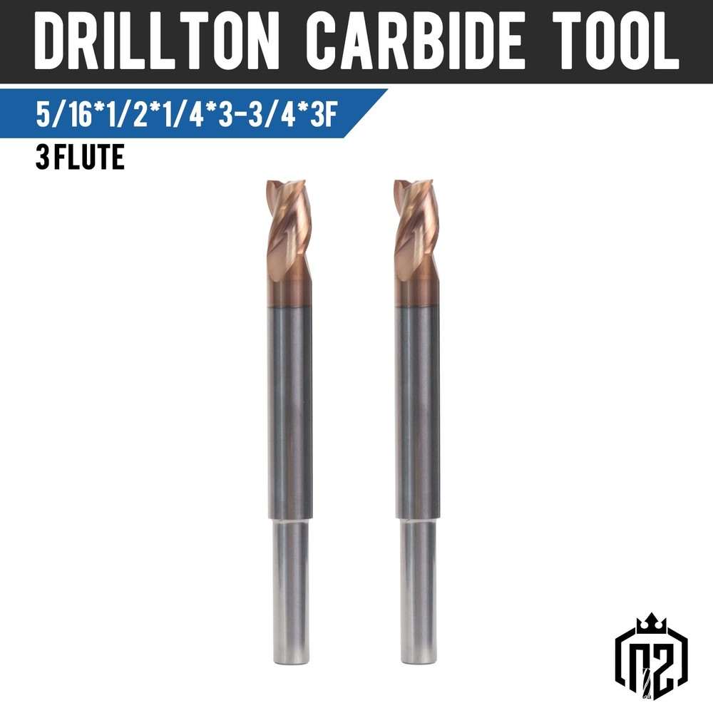 2 PCS 5/16″ 3 Flute Carbide 1/4″ Shank 4″ Overall Long End Mills – ALCrN Coated