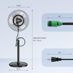 18 inch Misting Fan, Industrial Mister Cooling Fan, 4 Speeds Floor Standing Fan