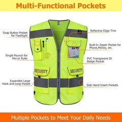 Security Vest for Security Guard 9 Pockets High Visibility Reflective Safety …