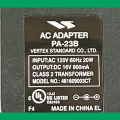 OEM Vertex Standard VAC-800 Charger / CD-16 Cradle / PA-23B Power Adapter