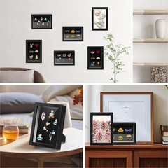 Black Lapel Pin Display Case, 6×8 Shadow Box Frame for Walls and Desktops,Sha…