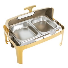 Roll Top Chafing Dish with 2 Food Pans & Visible Lid Restaurant Food Warmer