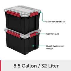 Sterilite 8.5 Gallon Small Gasket Tote, IP68 WaterProof Plastic Storage Bin