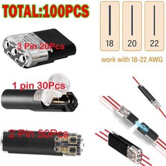 100Pcs 1/2/3 Pin Electrical Wire Connectors Kit Quick Splice Wire Connectors