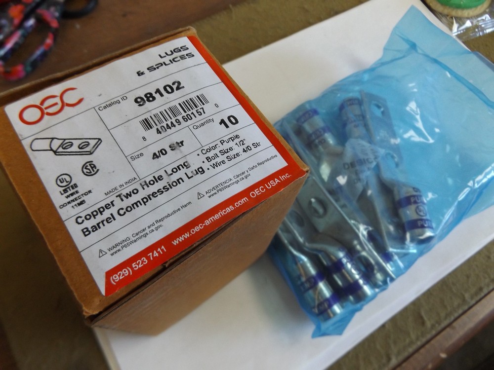 WHOLESALE OEC 98102 COPPER TWO HOLE LUGS BOX OF 10 NEW OLD STOCK