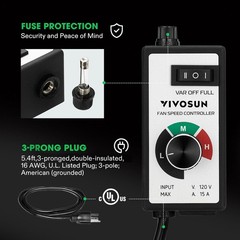 VIVOSUN 1500W Variable Speed Controller Electric Motor AC 120V for Inline Fan