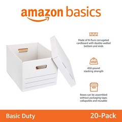 Storage Filing Boxes Collapsible Cardboard HeavyDuty Lift Off Lid 20 Pack