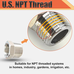 3/8″ NPT Male to 1/4″ NPT Female Reducer Bushing, 304 Stainless Steel Pipe Hex B