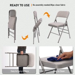 16 Pack Padded Metal Folding Chairs Grey Fabric 350lb Wedding Office Church