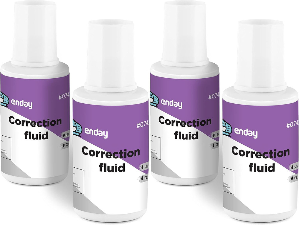 Enday Liquid Correction Fluid Pack of 4, White Fluid .7 Fl. Oz. / 20 Ml