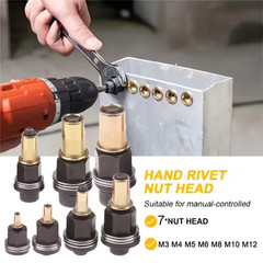 Manual Rivet Nut Tool Kit M3-M12 Carbon Steel Threaded Inserts For Auto & DIY 7×