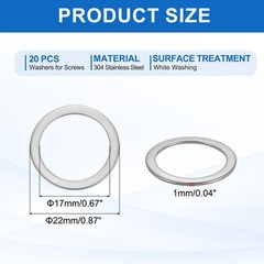 20Pack M16 304 Stainless Steel Flat Washers 17mm ID 22mm OD 1mm Thick]