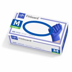 Medline FitGuard Powder-Free Nitrile Gloves 250ct, Dark Blue, S, M, L & XL Sizes