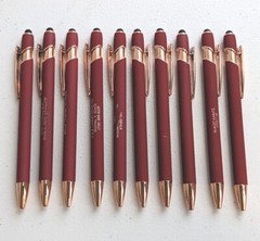 10ct Lot Misprint Metal Retractable Soft Touch Stylus Pens: MAROON/RED+Rose Gold