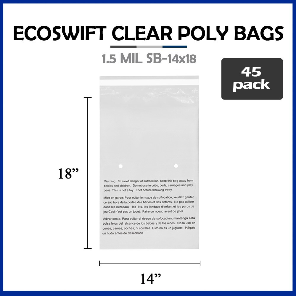 45 14×18 EcoSwift Self Seal Suffocation Warning Clear Poly Bags Free Shipping
