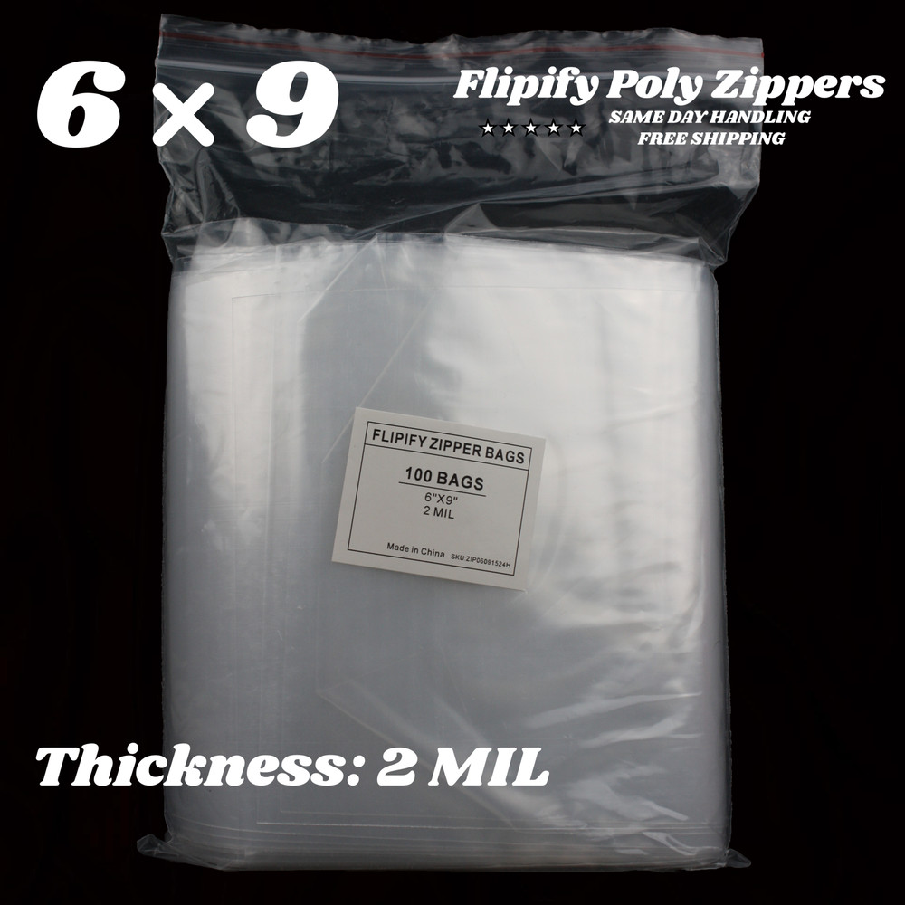 6×9 Clear 2 Mil Zip Poly Plastic Zipper Bags Reclosable Large Lock Baggies