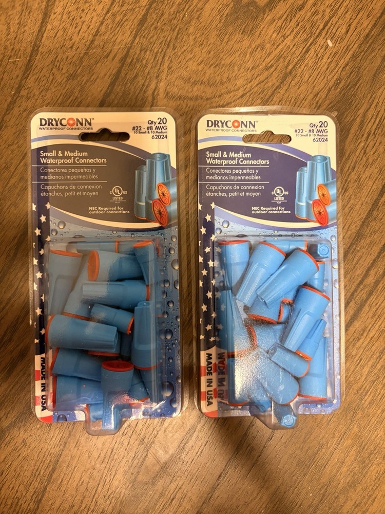 DryConn Waterproof Wire Connectors, Aqua/Blue, 20-Pack, Small/Medium 62024 (x2)