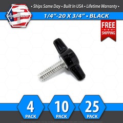 1/4″-20 x 3/4″ Thumb Screw Stainless Steel – Black Tee / Wing Knob – USA