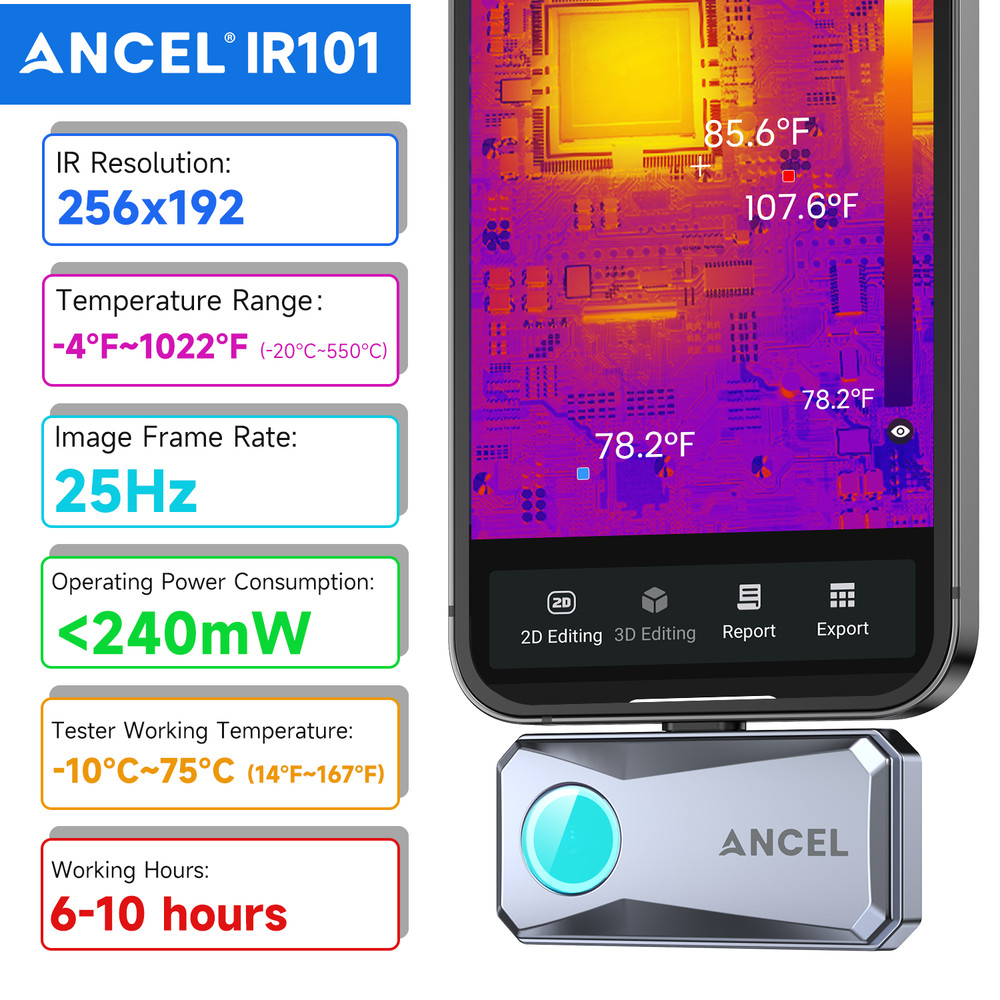 ANCEL IR101 256×192 Pixels Thermal Imaging Camera External Infrared for IOS USB