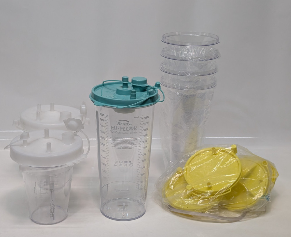 Lot of 7: Assorted DeRoyal, Bemis & More Medical Suction Cannisters With Lids