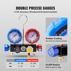 VEVOR AC Manifold Gauge Set 4-Way Fit R134A R12 R410A Refrigeration Charging