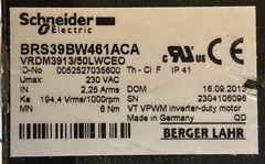 SCHNEIDER BRS39BW461ACA, 230 VAC, 2.25 Arms, 194.4 Vrms/1000rpm step motor, 6 Nm