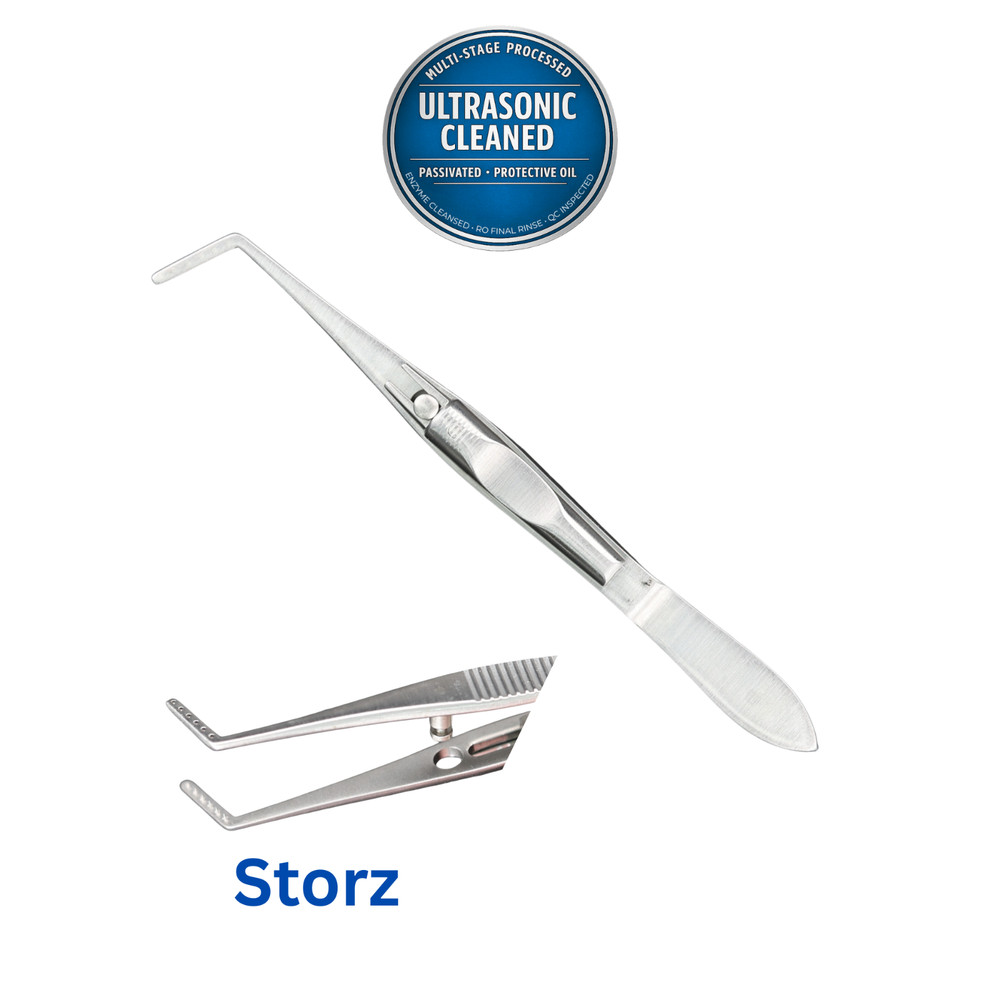 E-2330 Jameson Muscle Forceps, Left, 12mm Scaled Jaws, 1mm Teeth, 100mm