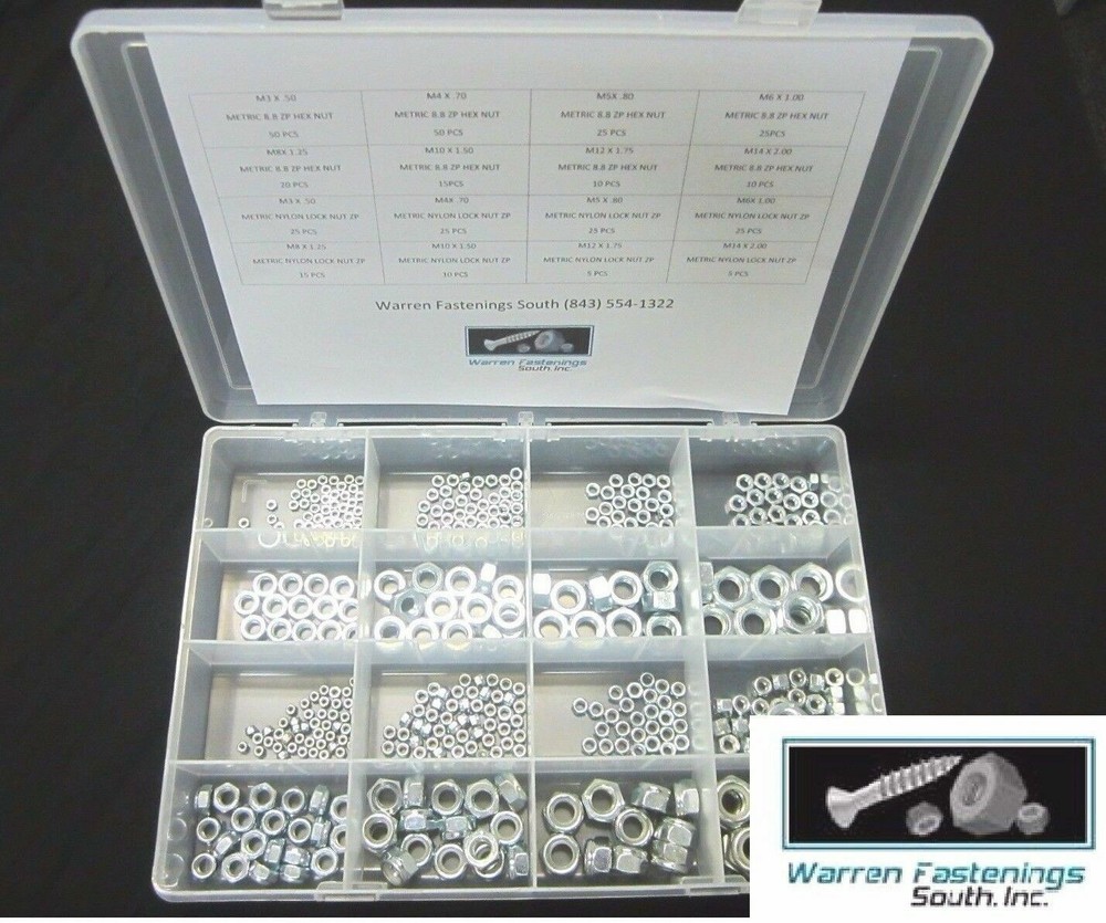 340 Piece 8.8 Metric Nut And Nylon Lock Nut Assortment M3-M10