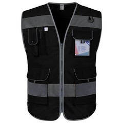 TCCFCCT Black Safety Vest for Men Women 9 Pockets High Visibility Reflective …