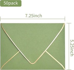 Thick Luxury Sage Green Envelopes with Gold Border – 5.25 x 7.25 Inches, 25 Pack
