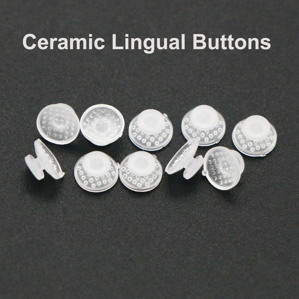 100 Pcs Dental Orthodontic Ceramic Lingual Button Clear Bondable Round Base Mesh