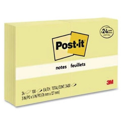 Post-it Notes Pads in Canary Yellow, Value PK, 3″x5″, 100 Sheets/Pad, 24 Pads/PK