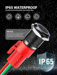 16Mm Latching Push Button Switch, 12V DC on off Power Button with LED Angel Eye