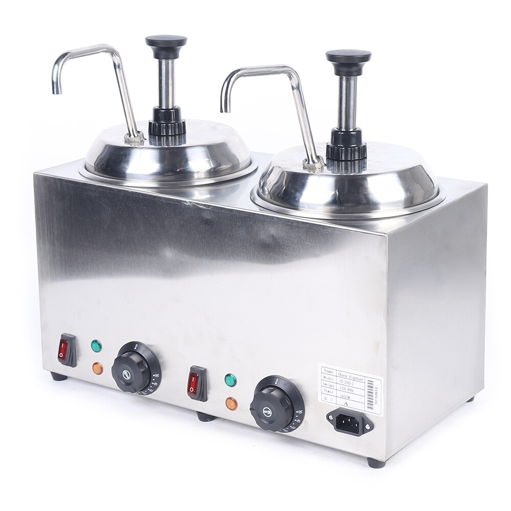 1600W Commercial Hot Fudge Warmer Nacho Cheese Sauce Warmer with Pump Dispenser