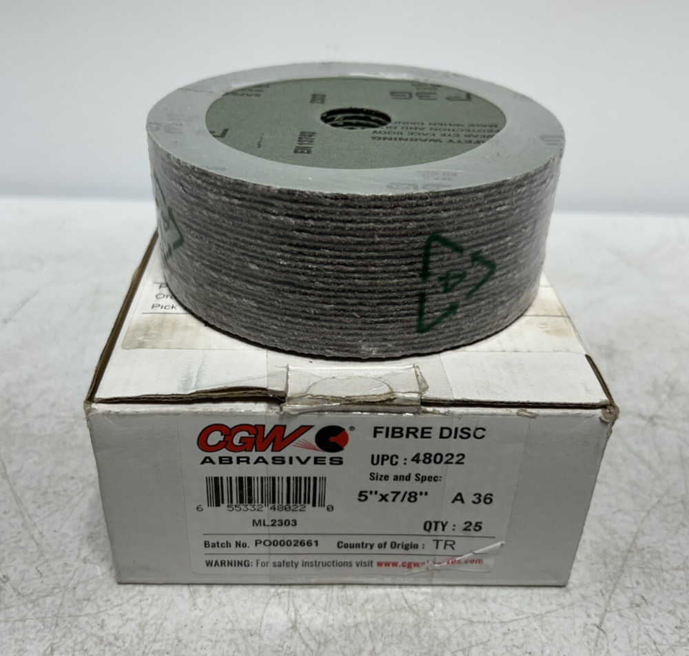 CGW Abrasives 48022 Fiber Disc 5″ Disc Dia 7/8″ Hole Aluminum Oxide (box of 25)