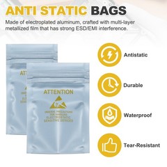 100 Pcs Anti Static Bags Shielding Bag 2.4″ x 5.9″ Open Top, Silver Gray