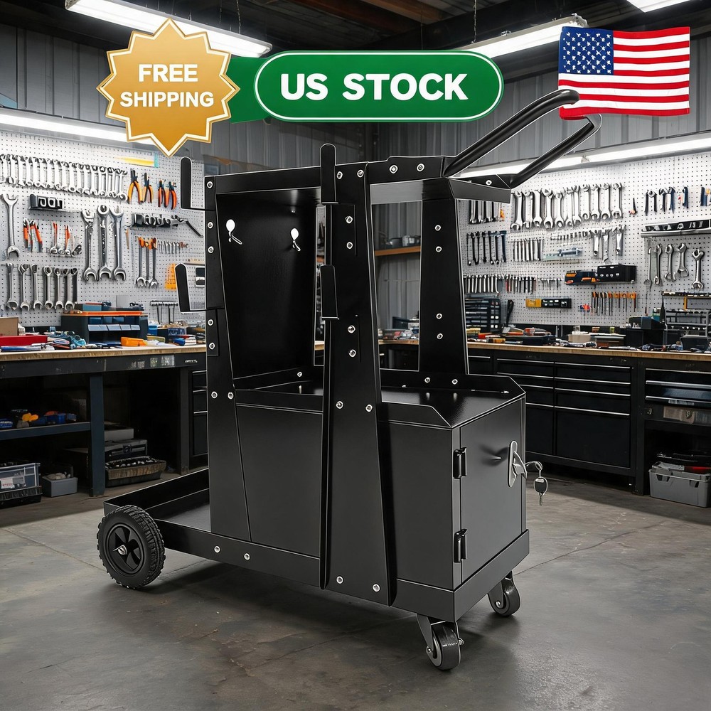 Welding Cart Lockable Cabinet, 2 Tier Heavy Duty Welder Cart for Mig Welder with