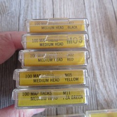 Vintage Map Pins Tacks Lot 13 Labelon Graffco Boxes Medium Head Pink White Red