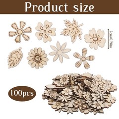 100 PCS Unfinished Wood Flowers Slice Leaf Pattern 2cm/0.78 inches,