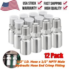 12 Pack 1/2″ NPTF Hydraulic Hose End Fittings, 1/2″ I.D. Hose x 1/2″ NPTF Male