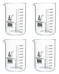 Eisco Labs 2000ml Beakers, Low Form, Graduated – Borosilicate Glass – 4 Pack